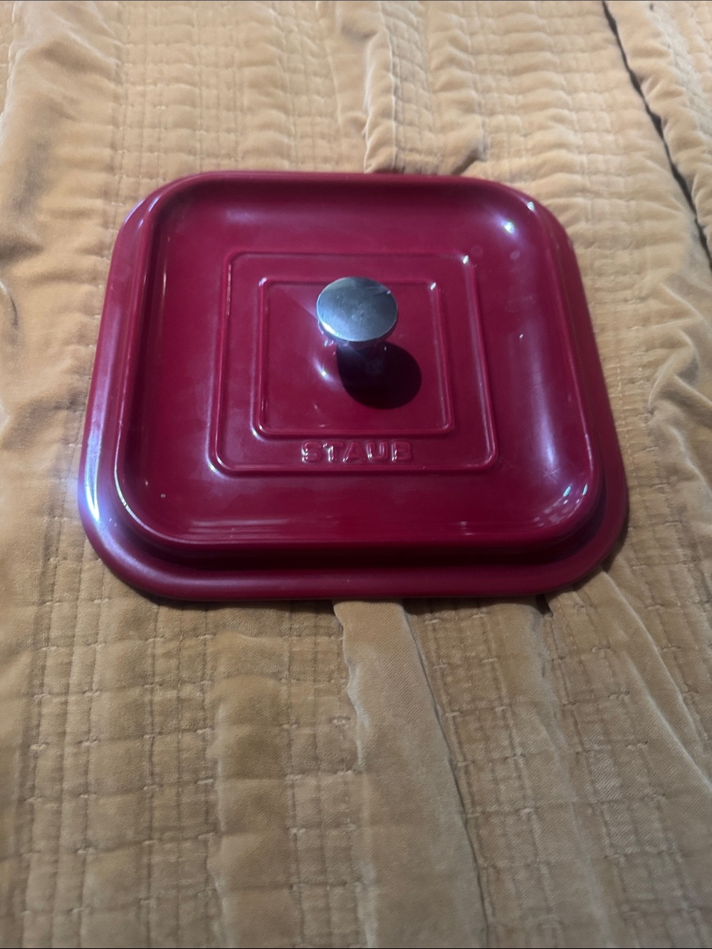 Staub Deep Red Square Cast Iron Lid with Stainless Knob